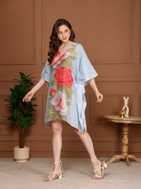 Aqua Peach V-Neck Kaftan Dress