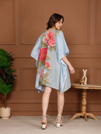 Aqua Peach V-Neck Kaftan Dress