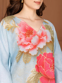 Aqua Peach V-Neck Kaftan Dress