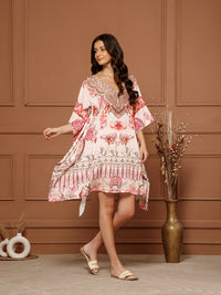 Women’s Blush Pink Poly Silk V-Neck Kaftan Midi Dress