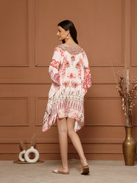 Women’s Blush Pink Poly Silk V-Neck Kaftan Midi Dress
