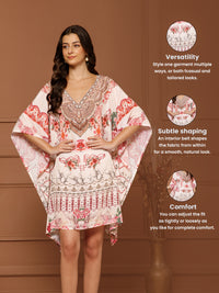 Women’s Blush Pink Poly Silk V-Neck Kaftan Midi Dress