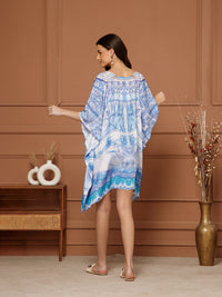 Women’s Sky Blue Poly Silk V-Neck Kaftan Midi Dress