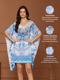 Women’s Sky Blue Poly Silk V-Neck Kaftan Midi Dress