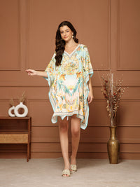 Women’s Aqua Green Poly Silk Kaftan Midi Dress