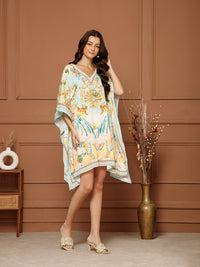 Women’s Aqua Green Poly Silk Kaftan Midi Dress