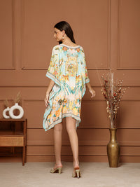 Women’s Aqua Green Poly Silk Kaftan Midi Dress