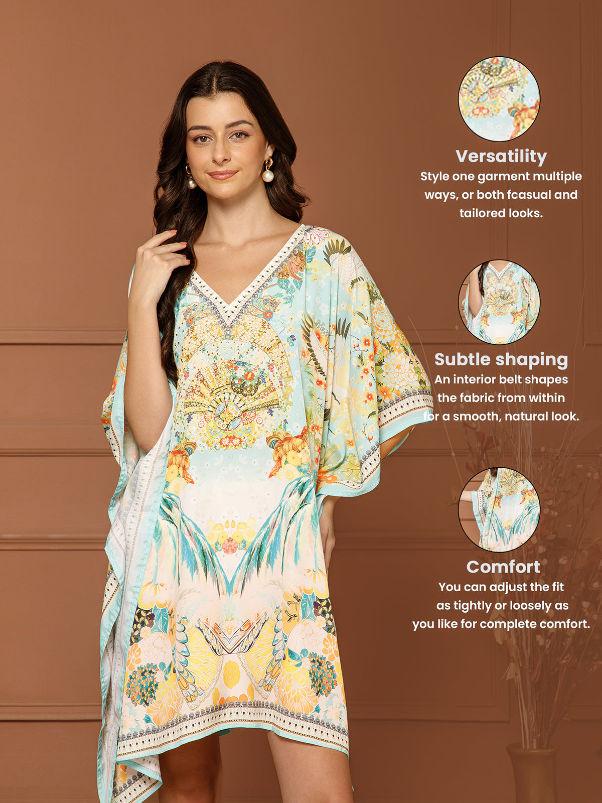 Women’s Aqua Green Poly Silk Kaftan Midi Dress