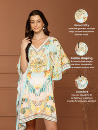 Women’s Aqua Green Poly Silk Kaftan Midi Dress