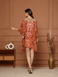 Women’s Brown Poly Silk V-Neck Kaftan Midi Dress