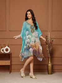 Women's Aqua Blue Georgette V-Neck Kaftan Midi Dress