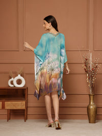 Women's Aqua Blue Georgette V-Neck Kaftan Midi Dress