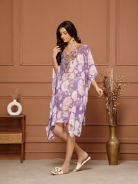 Women's Lavender Purple Georgette V-Neck Kaftan Midi Dress