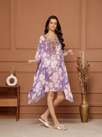 Women's Lavender Purple Georgette V-Neck Kaftan Midi Dress