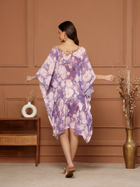 Women's Lavender Purple Georgette V-Neck Kaftan Midi Dress