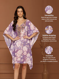 Women's Lavender Purple Georgette V-Neck Kaftan Midi Dress