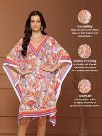 Women's Peach- Coral Georgette V-Neck Kaftan Midi Dress