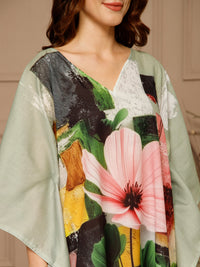 Green Peach V-Neck Cotton Kaftan Dress