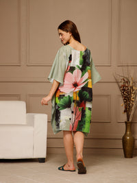 Green Peach V-Neck Cotton Kaftan Dress