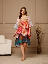 Yellow Pink V-Neck Cotton Kaftan Dress