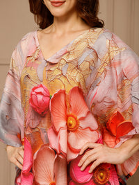 Yellow Pink V-Neck Cotton Kaftan Dress