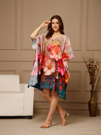 Yellow Pink V-Neck Cotton Kaftan Dress