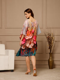 Yellow Pink V-Neck Cotton Kaftan Dress