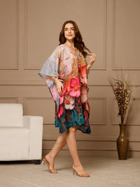 Yellow Pink V-Neck Cotton Kaftan Dress