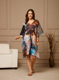 Multi Color V-Neck Cotton Kaftan Dress