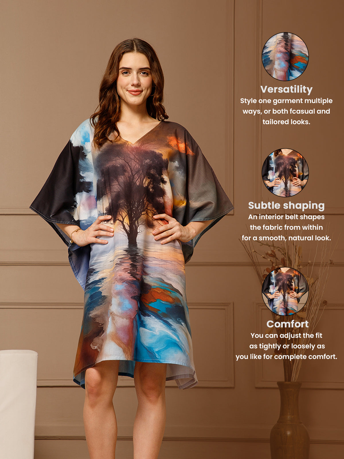 Multi Color V-Neck Cotton Kaftan Dress