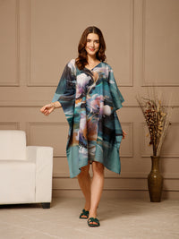 Blue V-Neck Cotton Kaftan Dress