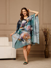 Blue V-Neck Cotton Kaftan Dress
