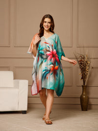 Sea Green V-Neck Cotton Kaftan Dress