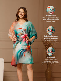Sea Green V-Neck Cotton Kaftan Dress