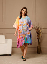 Aqua Blue V-Neck Cotton Kaftan Dress