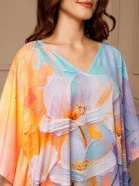Aqua Blue V-Neck Cotton Kaftan Dress