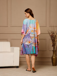 Aqua Blue V-Neck Cotton Kaftan Dress