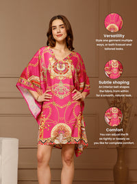 Pink V-Neck Poly Silk Kaftan Dress