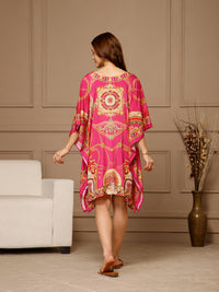 Pink V-Neck Poly Silk Kaftan Dress