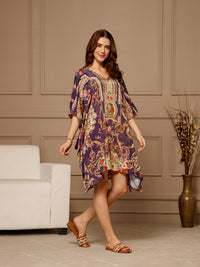 Purple V-Neck Poly Silk Kaftan Dress