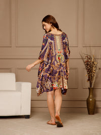Purple V-Neck Poly Silk Kaftan Dress