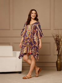 Purple V-Neck Poly Silk Kaftan Dress