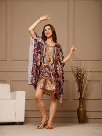 Purple V-Neck Poly Silk Kaftan Dress