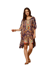 Purple V-Neck Poly Silk Kaftan Dress