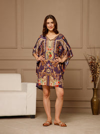 Purple V-Neck Poly Silk Kaftan Dress