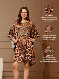 Brown Round-Neck Poly Silk Kaftan Dress