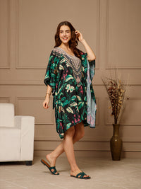 Green V-Neck Poly Silk Kaftan Dress