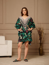 Green V-Neck Poly Silk Kaftan Dress