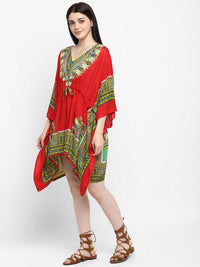 Red printed Viscose beachwear kaftan