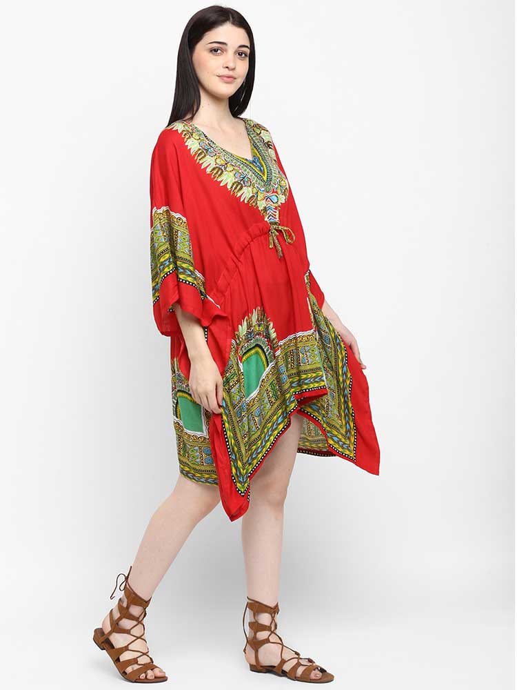 Red printed Viscose kaftan